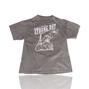 Vintage Strung Out Punk Rock Skeleton Cowboy Graphic T-Shirt Gray & White: GUC